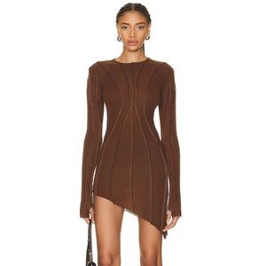 SAMO MIRO VINTAGE Asymmetric Long Sleeve Mini Dress in Bark (S)